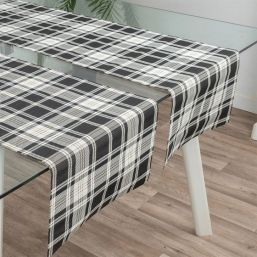 Table runner anti-stain vinyl black, beige checkered, size 135 x 40 cm | Franse Tafelkleden