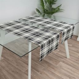 Table runner vinyl black checkered woven 135 x 40 cm