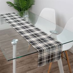 Table runner woven vinyl black checkered | Franse Tafelkleden