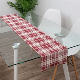 Table runner woven vinyl red checkered | Franse Tafelkleden