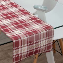 Table runner anti-stain vinyl red, beige checkered, size 135 x 40 cm | Franse Tafelkleden