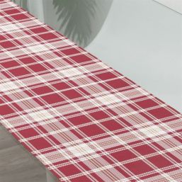 Table runner red, beige checkered anti-stain woven vinyl washable and water repellent | French Tablecloths