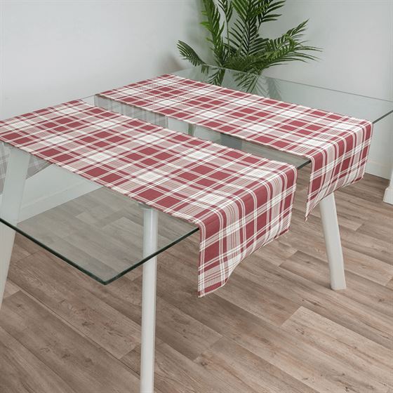 Table runner vinyl red checkered woven 135 x 40 cm