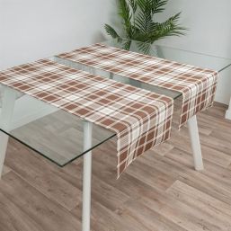 Table runner vinyl brown checkered woven 135 x 40 cm