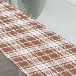 Water-repellent table runner made of woven vinyl. brown, beige checkered, non-slip and washable | French Tablecloths