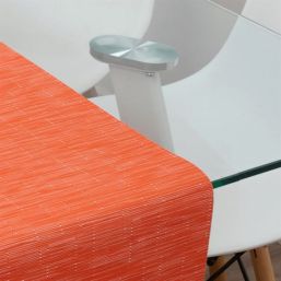 Chemin de table hydrofuge en vinyle tissé orange antidérapant et lavable | Nappes françaises