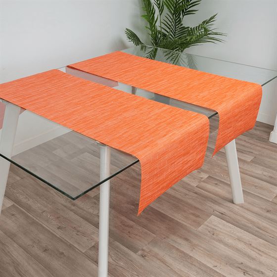 Chemin de table vinyle orange tissé 135 x 40 cm