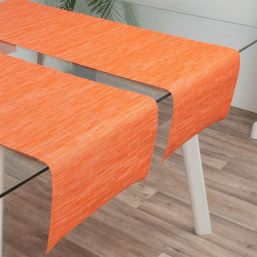 Tischläufer wasserabweisend aus gewebtem Vinyl orange rutschfest und abwaschbar | Franse Tafelkleden