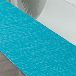 Tafelloper waterafstotend van geweven vinyl blauw antislip en afwasbaar | Franse Tafelkleden