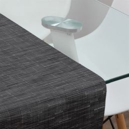 Water-repellent table runner made of woven vinyl anthracite bamboo non-slip and washable | French Tablecloths