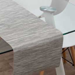Chemin de table hydrofuge en vinyle tissé gris bambou antidérapant et lavable | Franse Tafelkleden