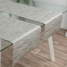 Chemin de table vinyle anti-tache aspect bambou gris, dans les 40aten 135 x 35 cm | Franse Tafelkleden