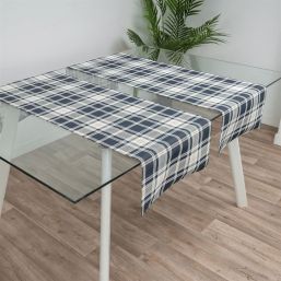 Table runner vinyl blue checkered 135 x 40 cm