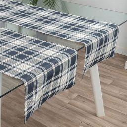 Table runner anti-stain vinyl color blue, beige checkered,
in sizes 135 x 40 cm | Franse Tafelkleden