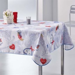 Tablecloth anti-stain blue, love in paris | Franse Tafelkleden