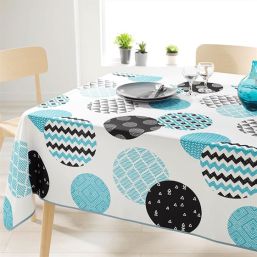Tablecloth anti-stain white with modern circles | Franse Tafelkleden