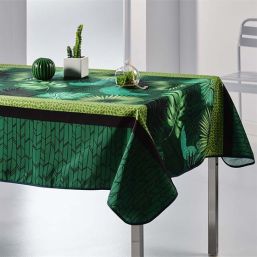 Tablecloth anti-stain green with leaves | Franse Tafelkleden
