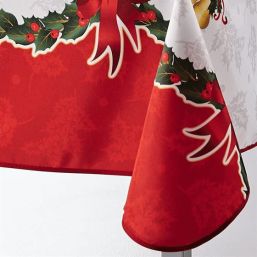 Tischdecke Weihnachten weiß, rot mit Girlande | Franse Tafelkleden