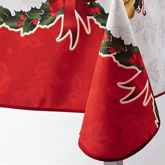 Tablecloth christmas white, red with garland | Franse Tafelkleden