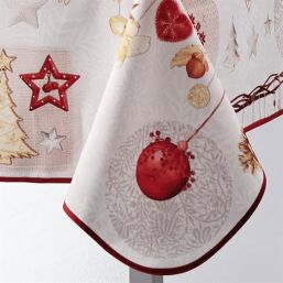 Tablecloth anti-stain beige christmas | Franse Tafelkleden