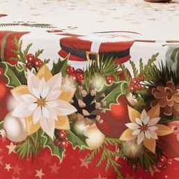 Tafelkleed anti-vlek rood, beige kerst | Franse Tafelkleden