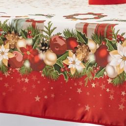 Tischdecke Anti-Fleck rot, beige Weihnachten | Franse Tafelkleden