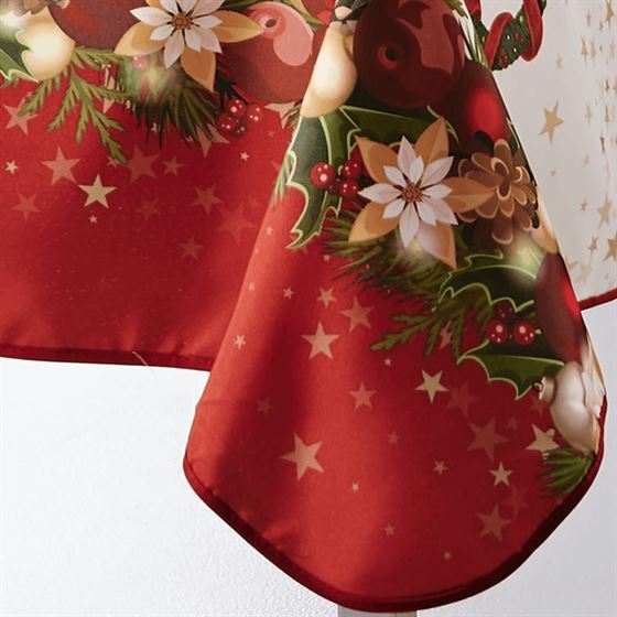 Tafelkleed anti-vlek rood, beige kerst | Franse Tafelkleden
