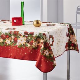 Tischdecke Anti-Fleck rot, beige Weihnachten | Franse Tafelkleden