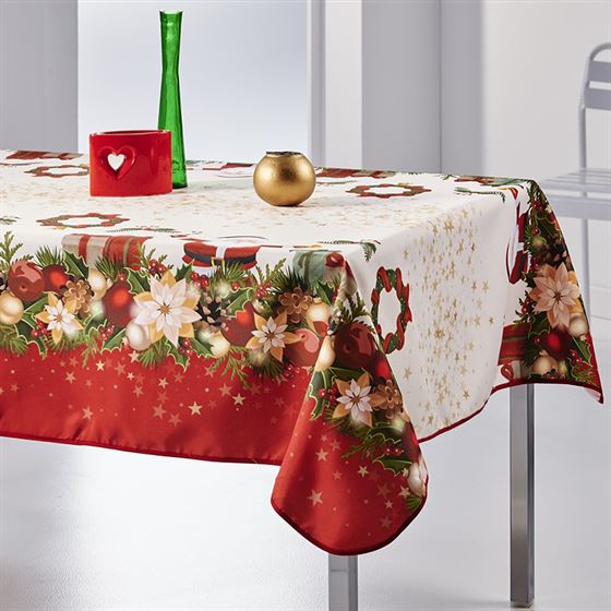 Tablecloth anti-stain red, beige Christmas | Franse Tafelkleden