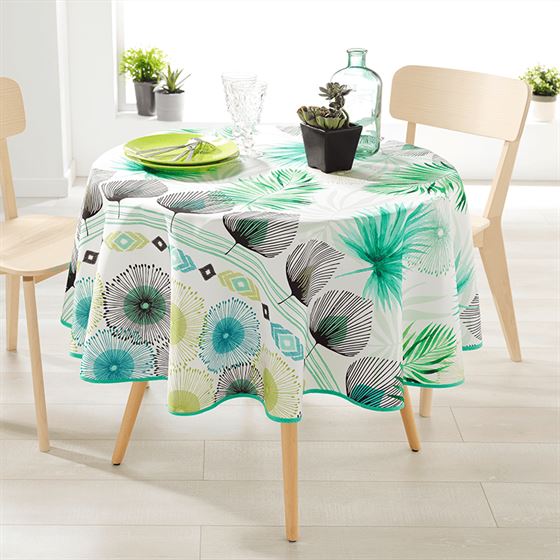 Tablecloth anti-stain white with palm leaves | Franse Tafelkleden