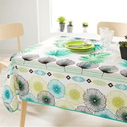 Nappe de table blanc avec des feuilles de palmier | Franse Tafelkleden