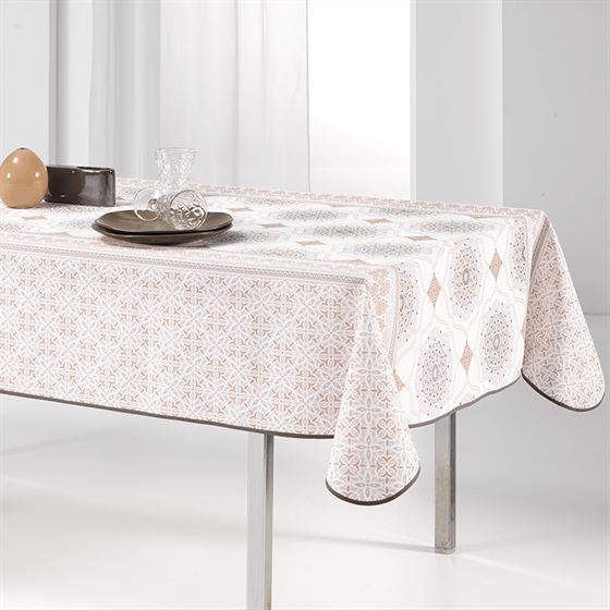 Tablecloth anti-stain beige elegant with mosaic | Franse Tafelkleden