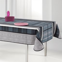 Tablecloth anti-stain blue with modern check | Franse Tafelkleden