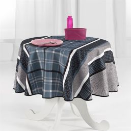 Tablecloth anti-stain blue with modern check | Franse Tafelkleden