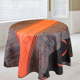 Tablecloth orange stripe leaves 160 round French tablecloths