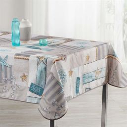 Nappe de table anti tache plage grise, bleue | Franse Tafelkleden