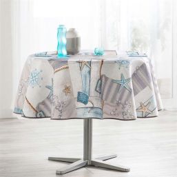 Tablecloth anti-stain gray, blue beach | Franse Tafelkleden
