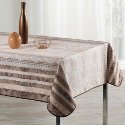 Tablecloth anti-stain taupe, beige with ornaments | Franse Tafelkleden
