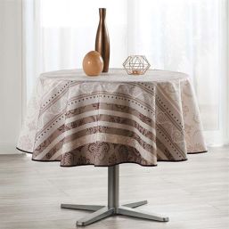Tablecloth anti-stain taupe, beige with ornaments | Franse Tafelkleden