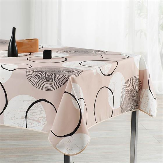 Tablecloth anti-stain beige with circles