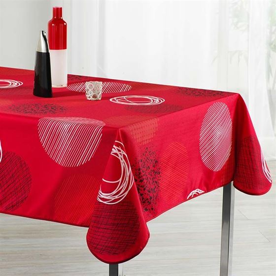 Tablecloth anti-stain red with circles | Franse Tafelkleden