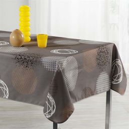 Tablecloth anti-stain taupe with circles | Franse Tafelkleden