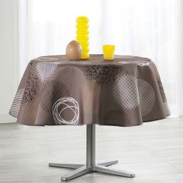 Tablecloth anti-stain taupe with circles | Franse Tafelkleden