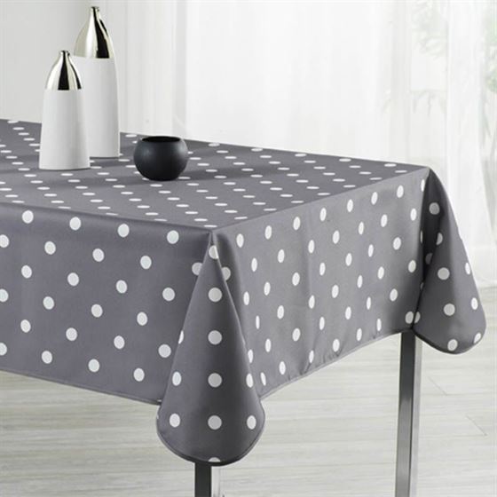Tischdecke Anti-Fleck grau mit weißen Punkten | Franse Tafelkleden