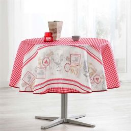 Tablecloth anti-stain gingham with chickens | Franse Tafelkleden