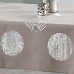 Tafelkleed anti-vlek taupe met zilveren cirkels | Franse Tafelkleden
