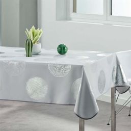 Tischdecke Anti-Fleck grau mit silbernen Kreisen | Franse Tafelkleden