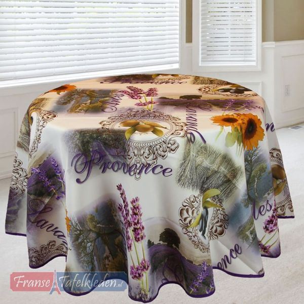 Tablecloth 160 round lavender, olive and sunflower French tablecloth