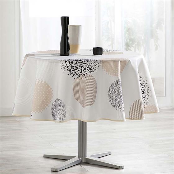Tablecloth anti-stain beige with circles | Franse Tafelkleden