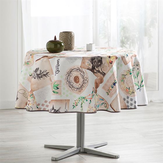 Tischdecke ecru mit Quadraten und Olive | Franse Tafelkleden